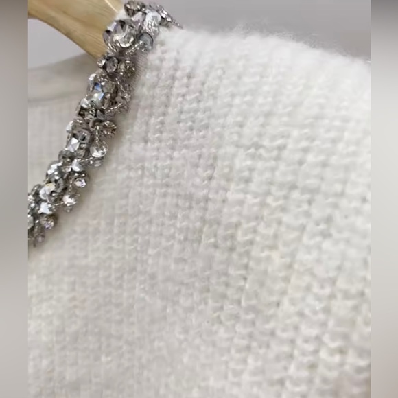 Self Portrait Embellished Soft Knit Cardigan in Cream - Picture 6 of 7